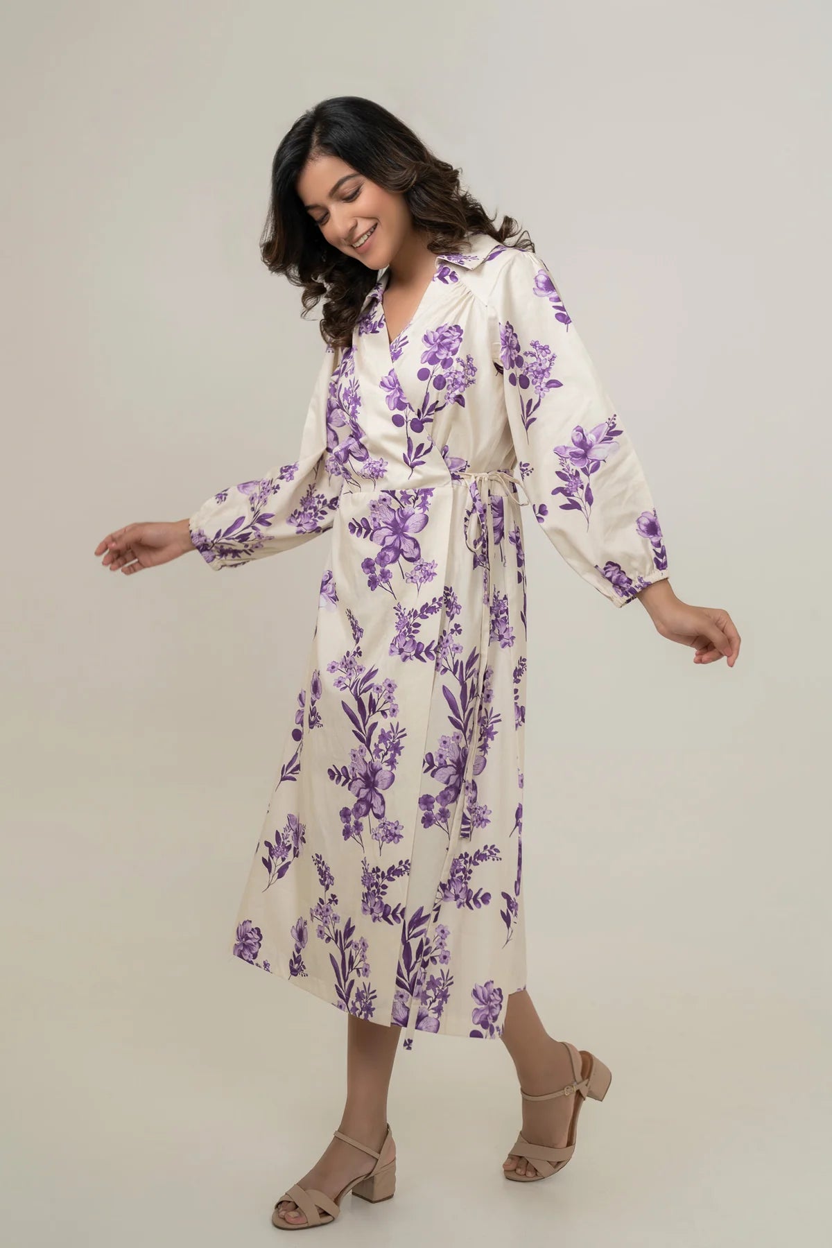 Floral Inspired Cotton Wrap Style Dress