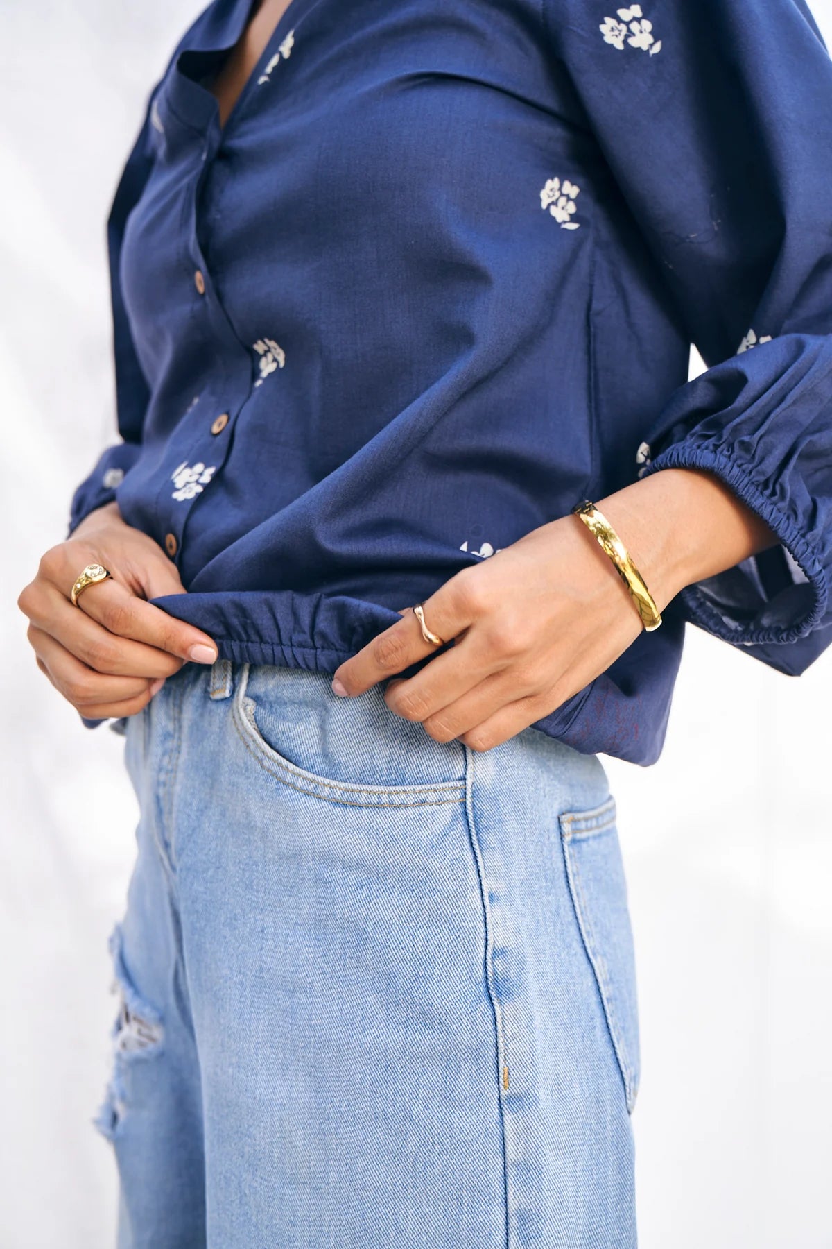 Sapphire Blue Pure Cotton Block Print Shirt