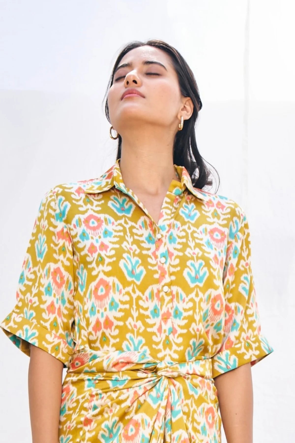 Mustard Ikat Block Sheer Top