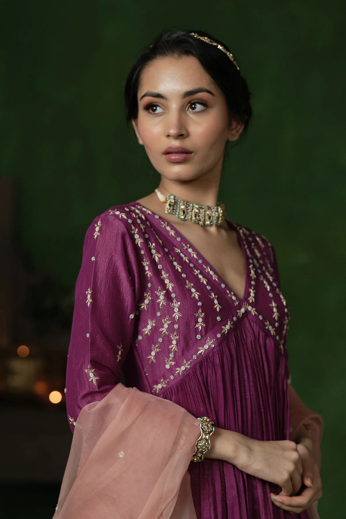 Midnight Purple Kurta Set with Intricate Hand Embroidery
