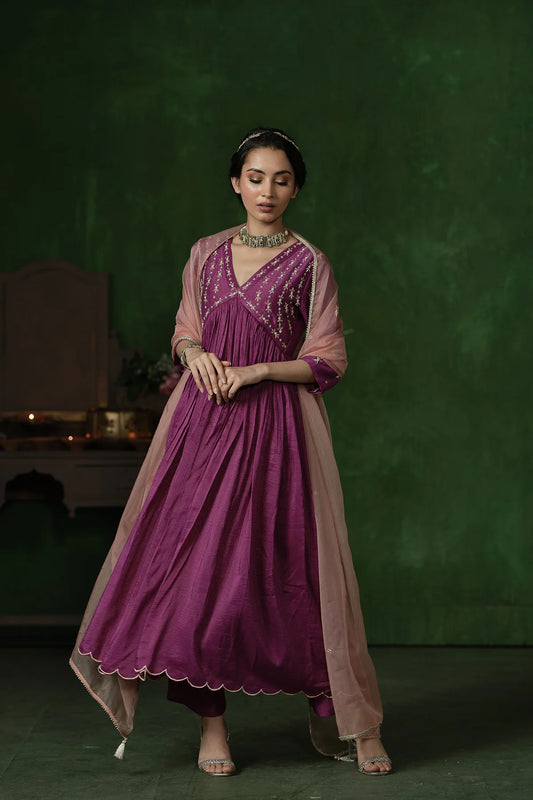 Midnight Purple Kurta Set with Intricate Hand Embroidery