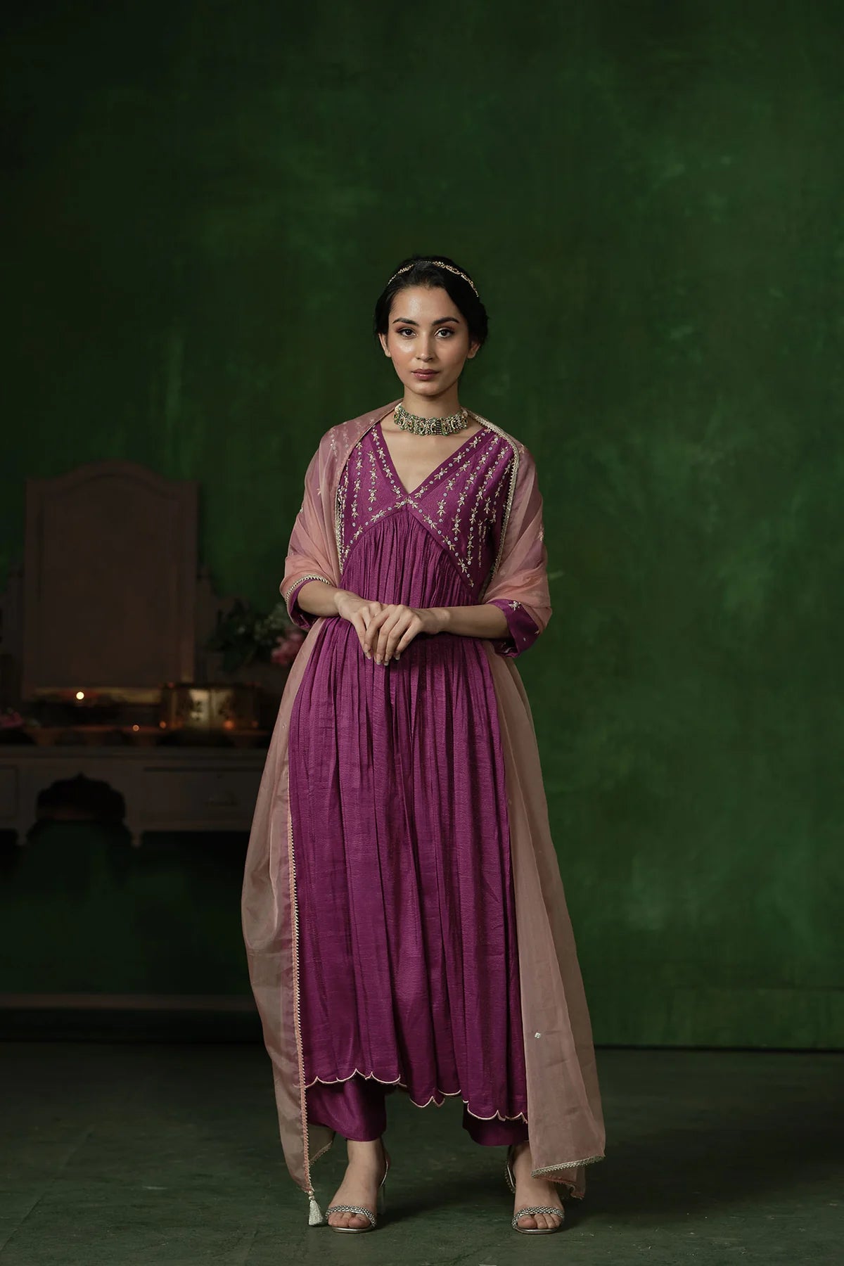 Midnight Purple Kurta Set with Intricate Hand Embroidery
