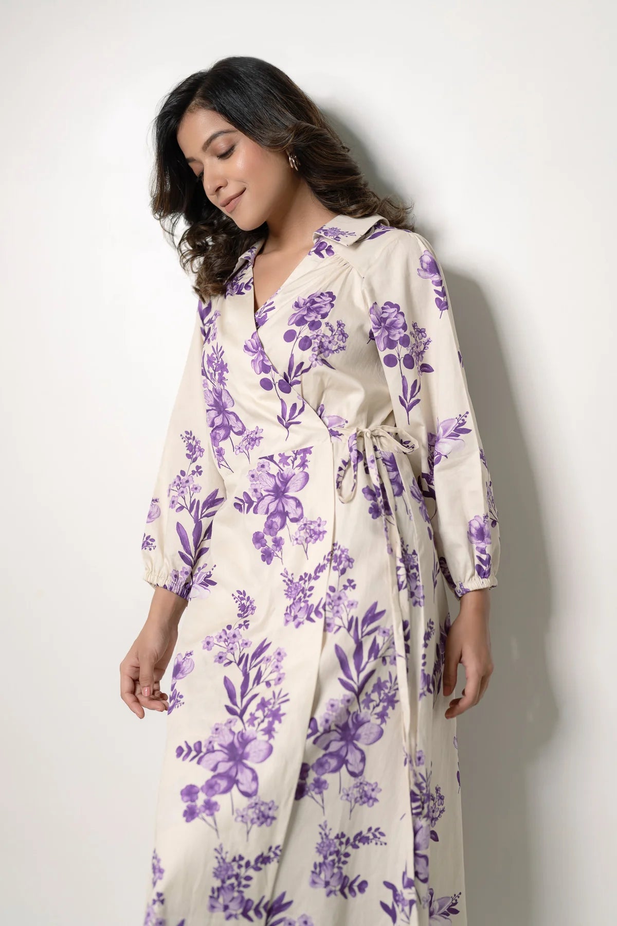 Floral Inspired Cotton Wrap Style Dress