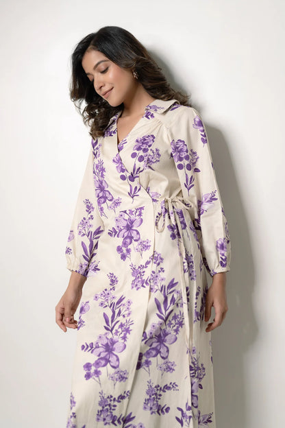 Floral Inspired Cotton Wrap Style Dress