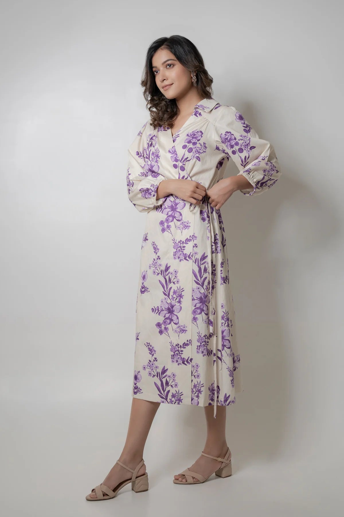 Floral Inspired Cotton Wrap Style Dress