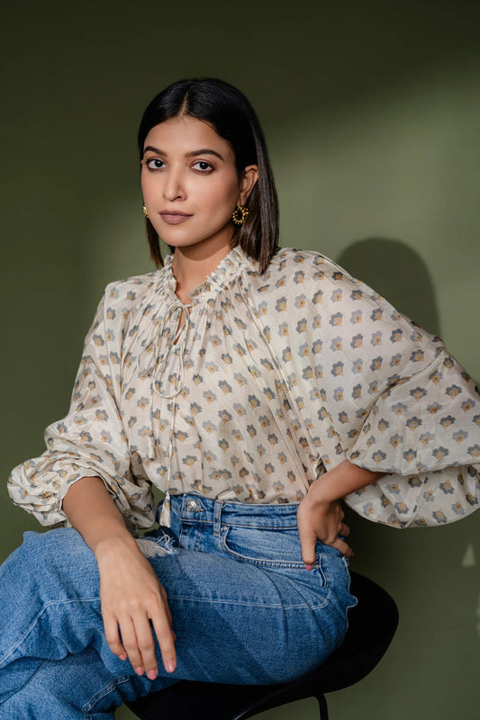 Ruffle Detail Muslin Top
