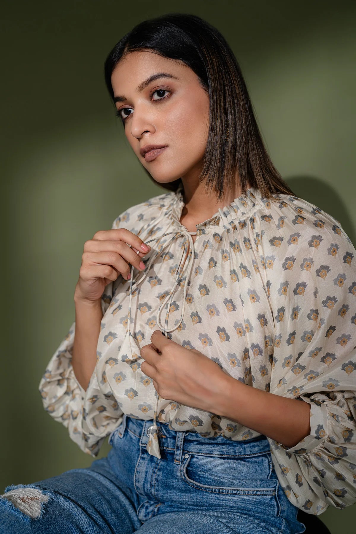 Ruffle Detail Muslin Top