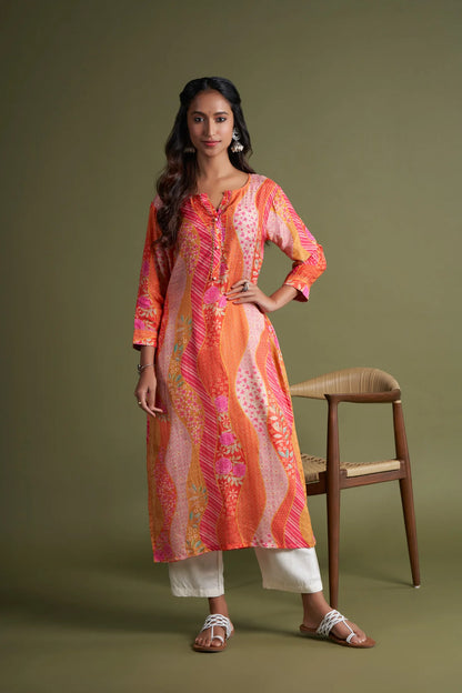 Rose Printed Kaftan with Elegant Embroidery
