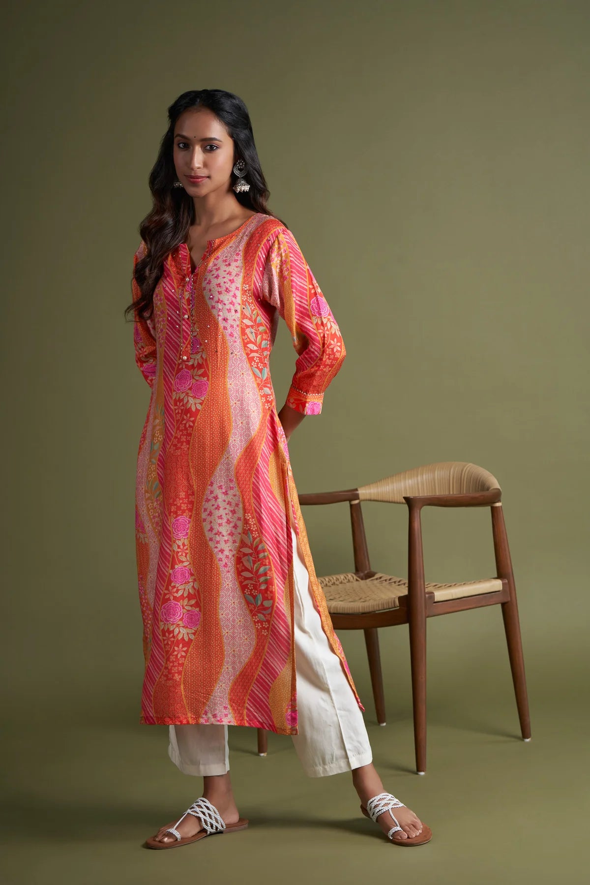 Rose Printed Kaftan with Elegant Embroidery