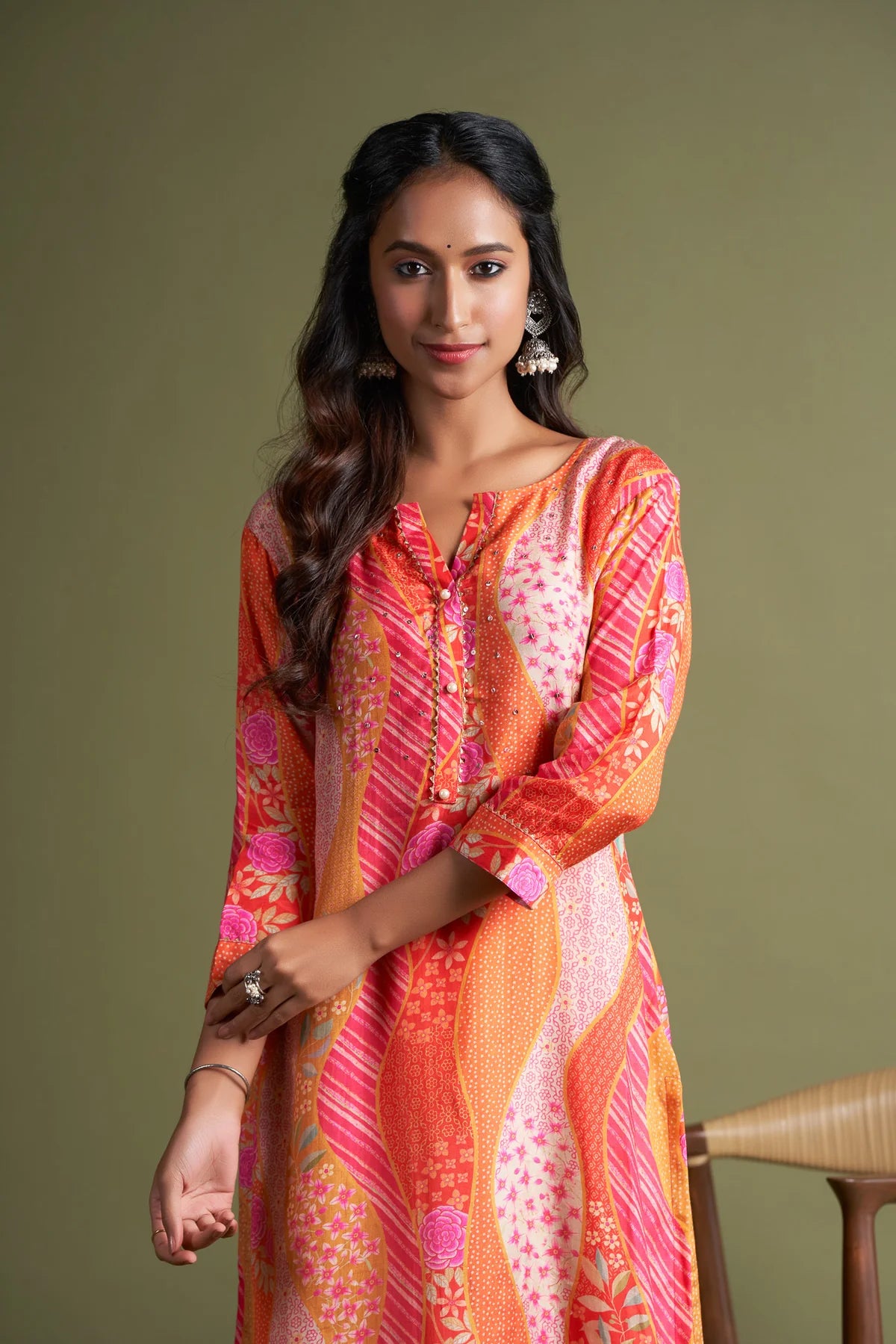Rose Printed Kaftan with Elegant Embroidery
