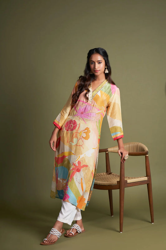 Elegant Off-White Textured Muslin Kaftans with Embroidery