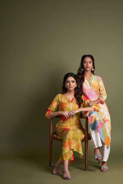 Elegant Off-White Textured Muslin Kaftans with Embroidery