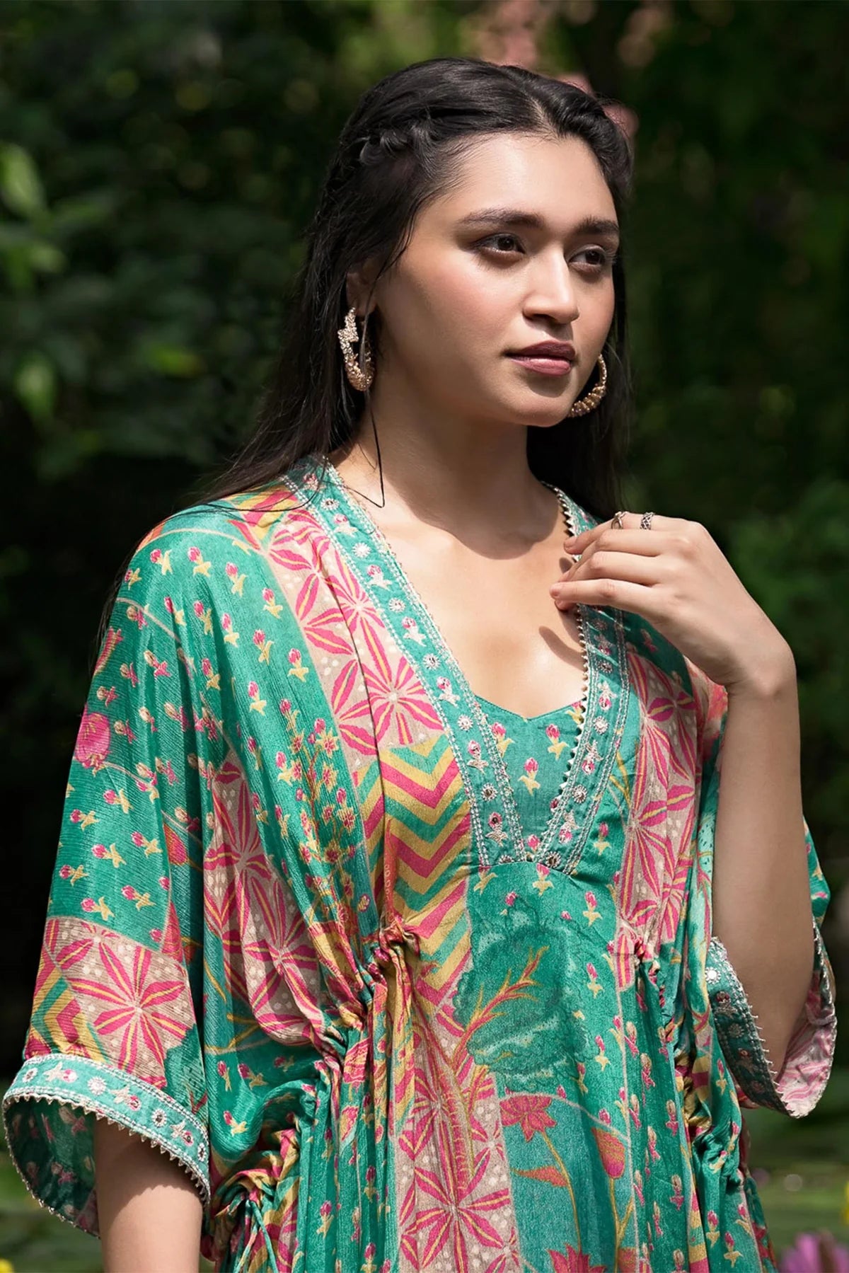 Embroidered Printed Chinon Chiffon Kaftan Set