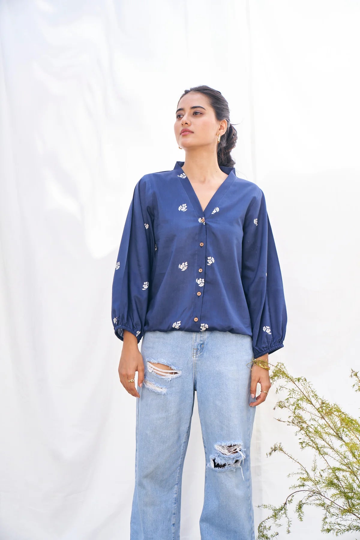 Sapphire Blue Pure Cotton Block Print Shirt