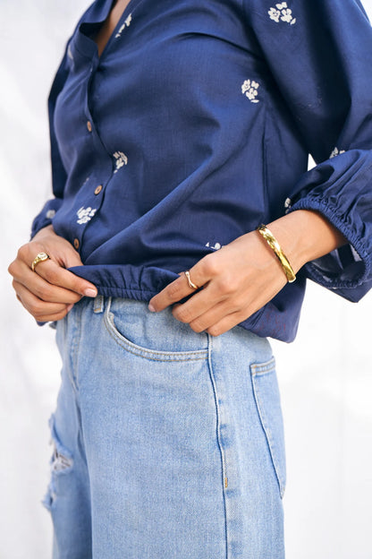 Sapphire Blue Pure Cotton Block Print Shirt
