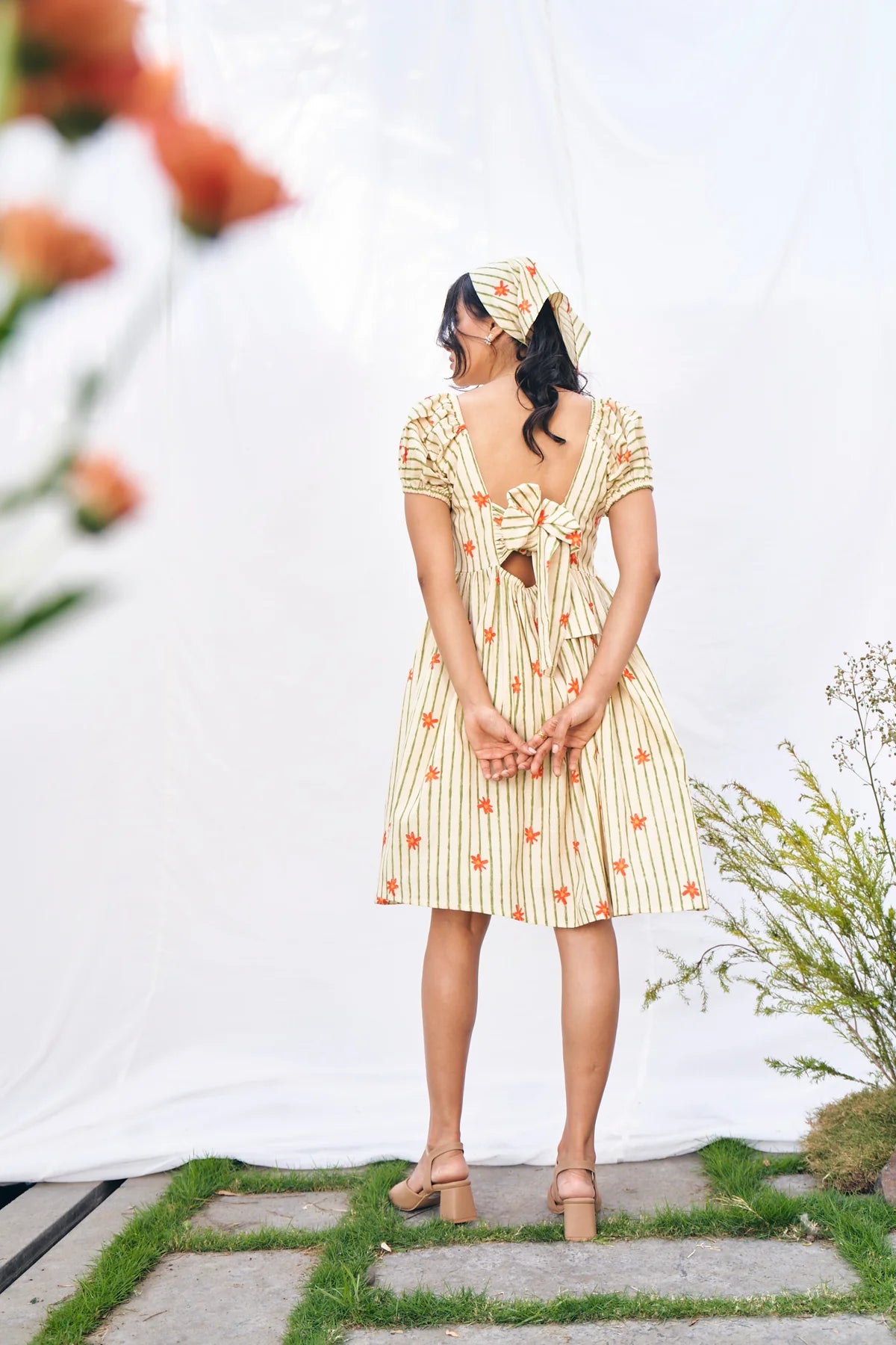 Elegant Beige Back-Tie Mini Dress