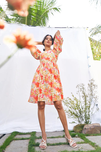 Botanical Charm Flare Mini Dress