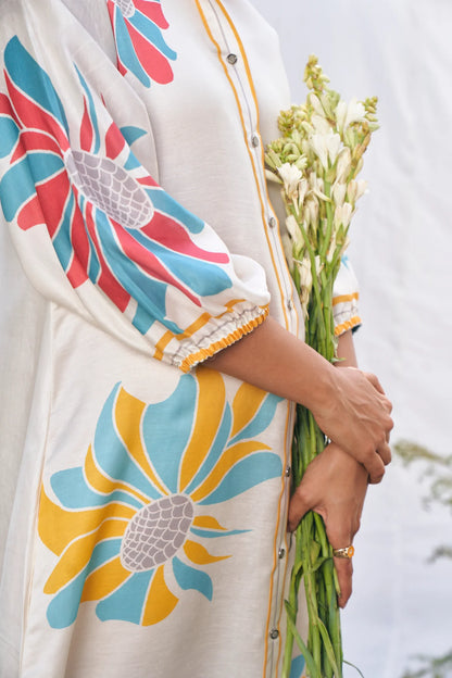 Floral Luxe Linen Satin Shirt Dress