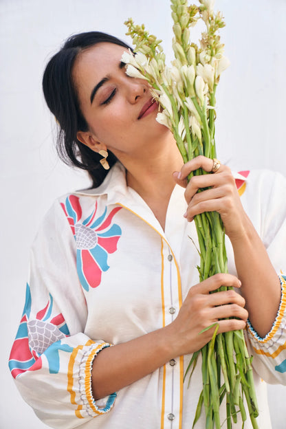 Floral Luxe Linen Satin Shirt Dress
