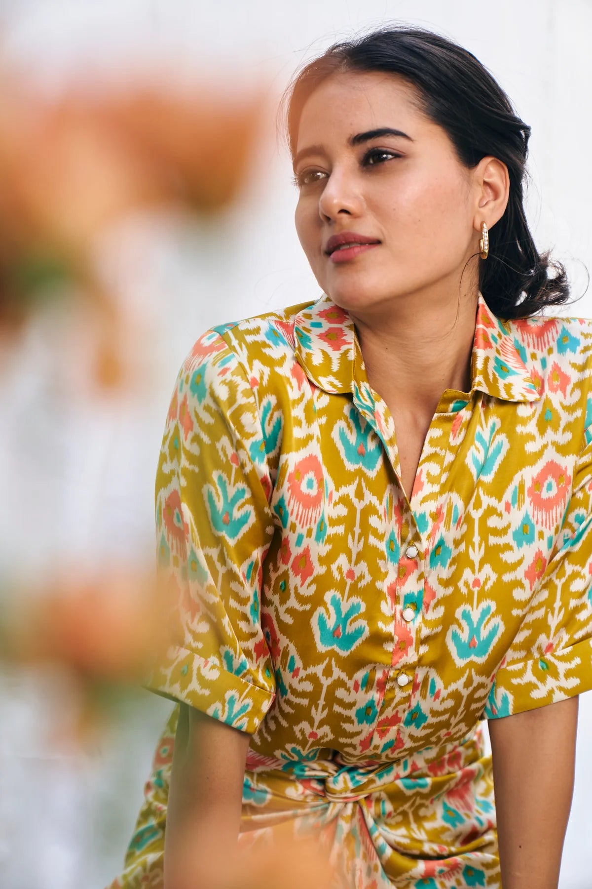 Mustard Ikat Block Sheer Top