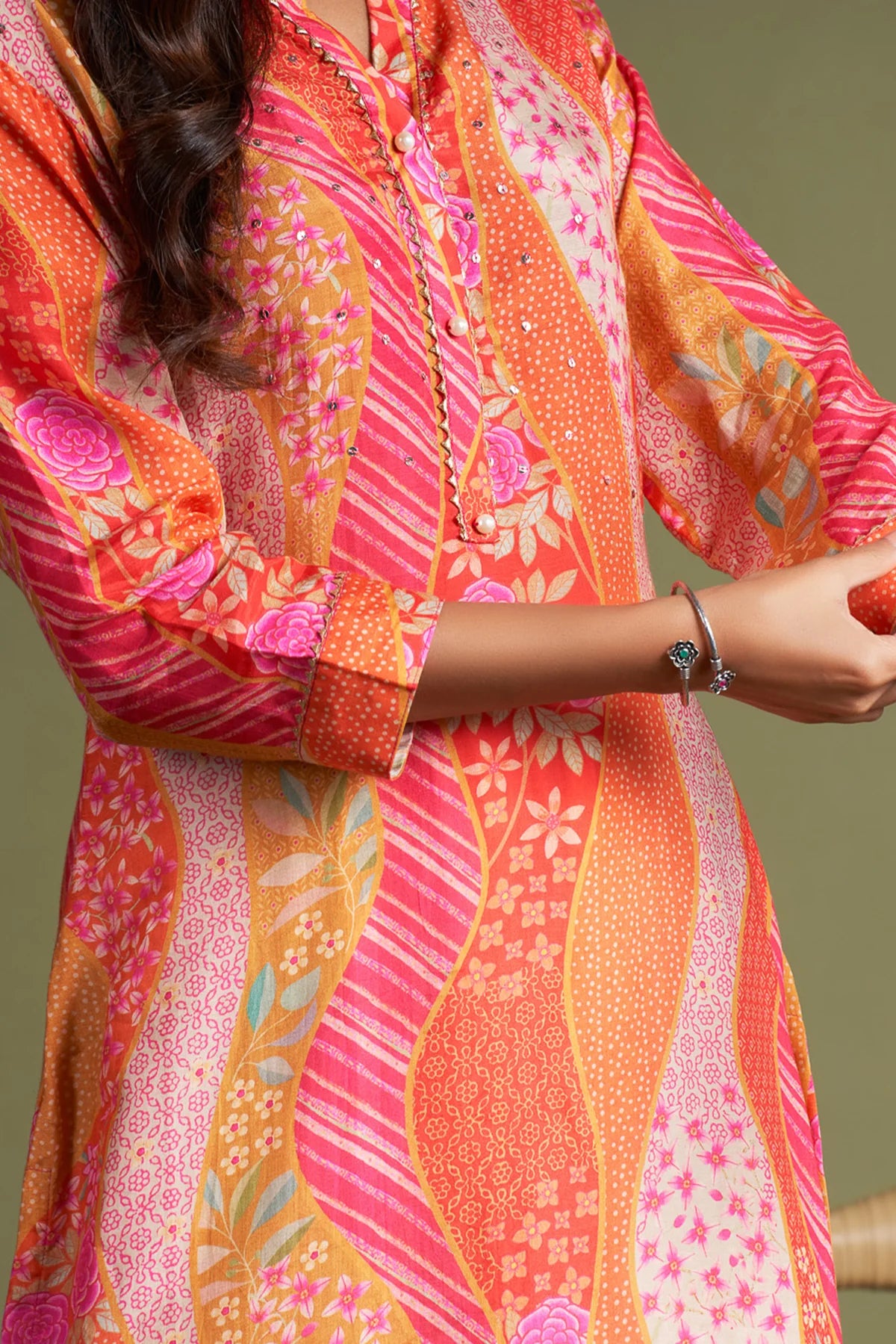 Rose Printed Kaftan with Elegant Embroidery