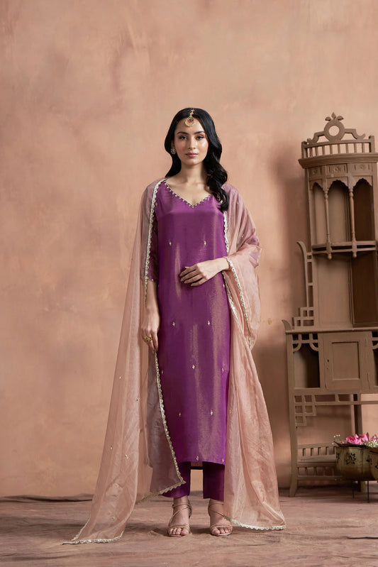 Royal Purple Shimmer Tissue Suit Set