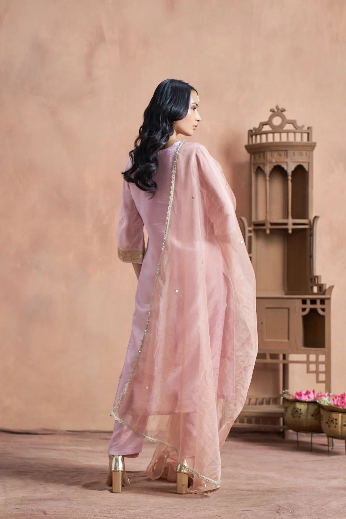 Blush Pink Shimmer Tissue Kurta Set