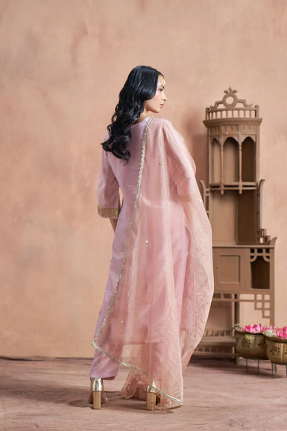 Blush Pink Shimmer Tissue Kurta Set