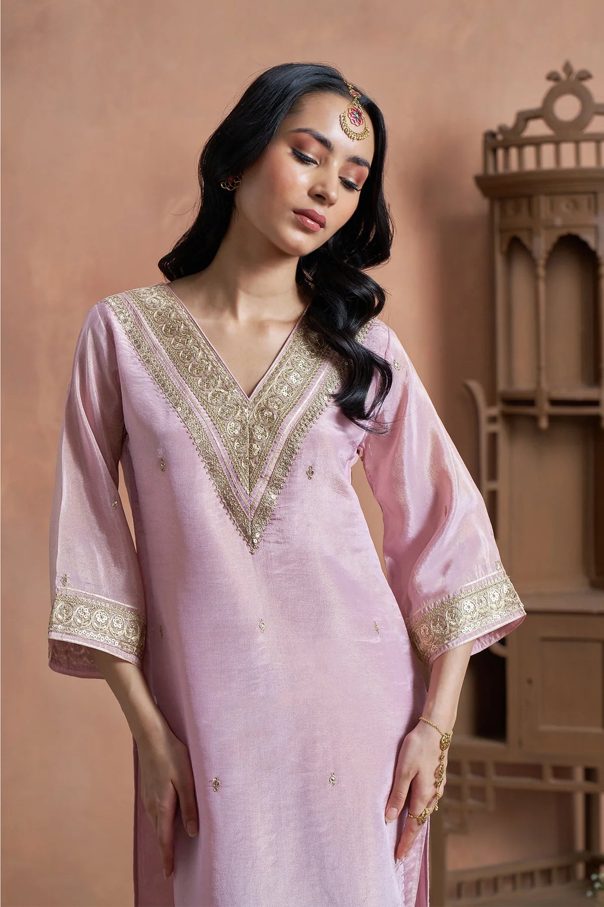 Blush Pink Shimmer Tissue Kurta Set