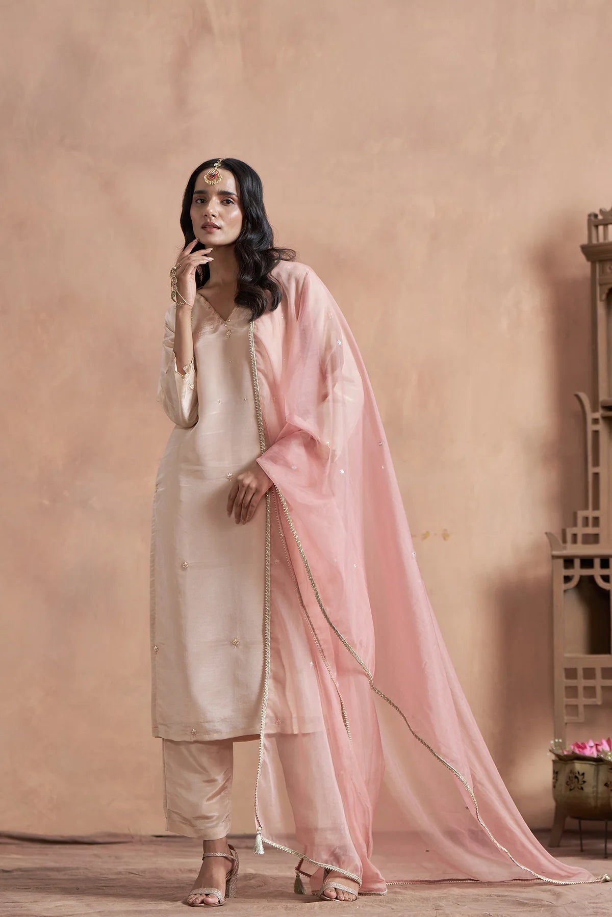Blush Pearl Shimmer Tissue Kurta Set
