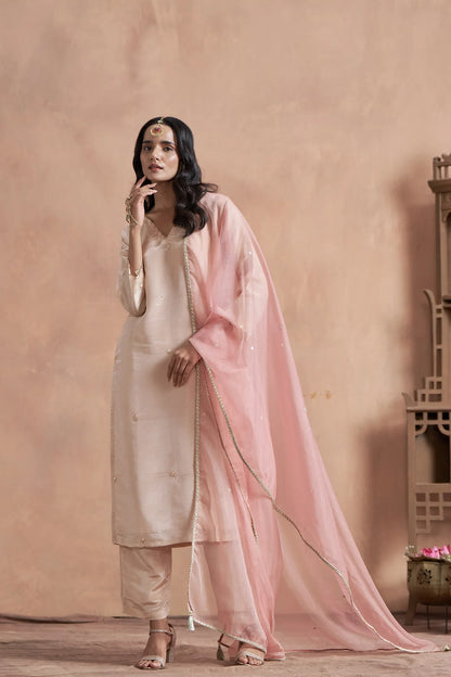 Blush Pearl Shimmer Tissue Kurta Set