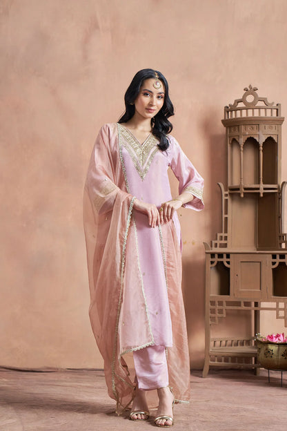 Blush Pink Shimmer Tissue Kurta Set